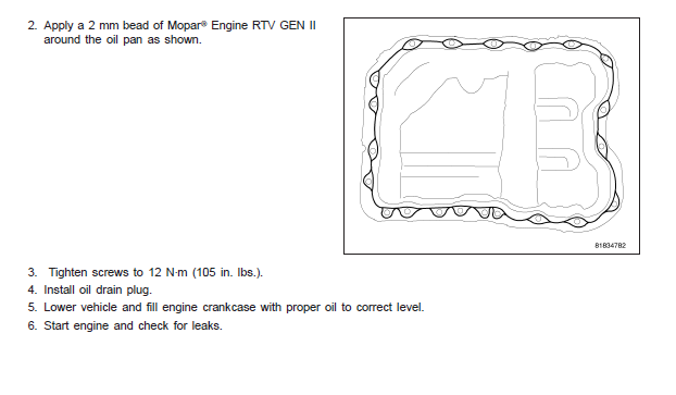 RTV Silicone Oil Pan Gasket -- How tight? | Jeep Patriot Forums